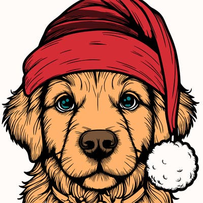 realistic dog with a christmas hat