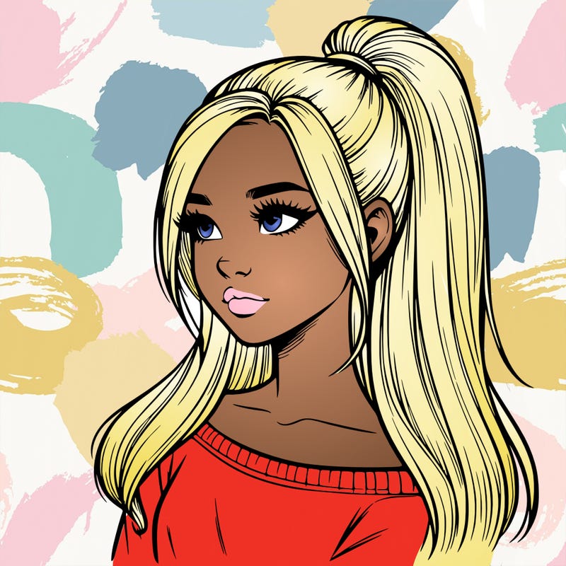 realistic girl with a high ponytail