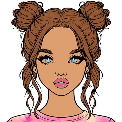 realistic girl with two buns in hair and lips