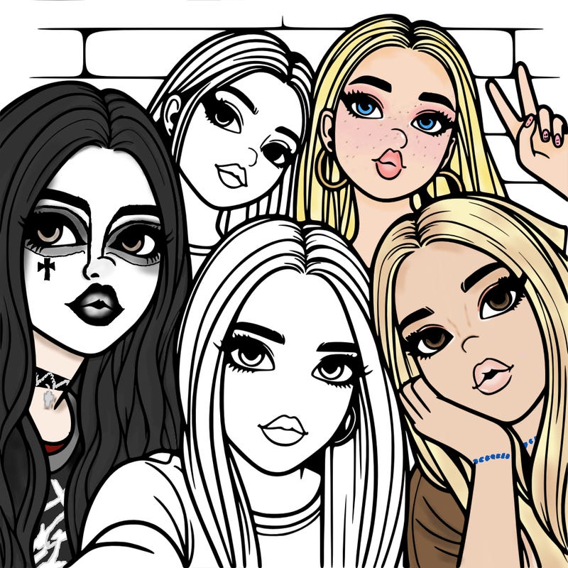 group of teen girls friends y2k up close in a selfie