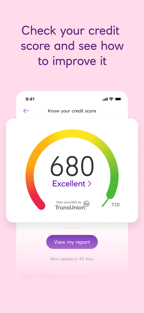 Ulster Bank NI Mobile Banking - Ulster Bank NI mobile app screen showing an excellent TransUnion credit score of 680