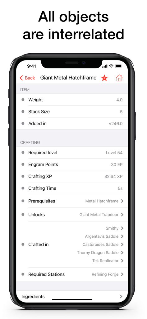 Requisitos de fabricación y estadísticas del objeto Marco de trampilla de metal gigante en la aplicación de utilidad ARK.