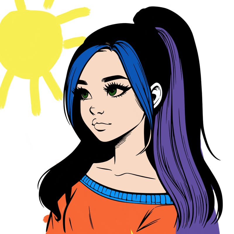 realistic girl with a high ponytail