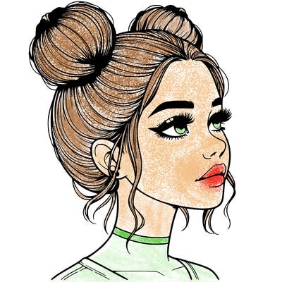 realistic girl with buns on the top of her head
