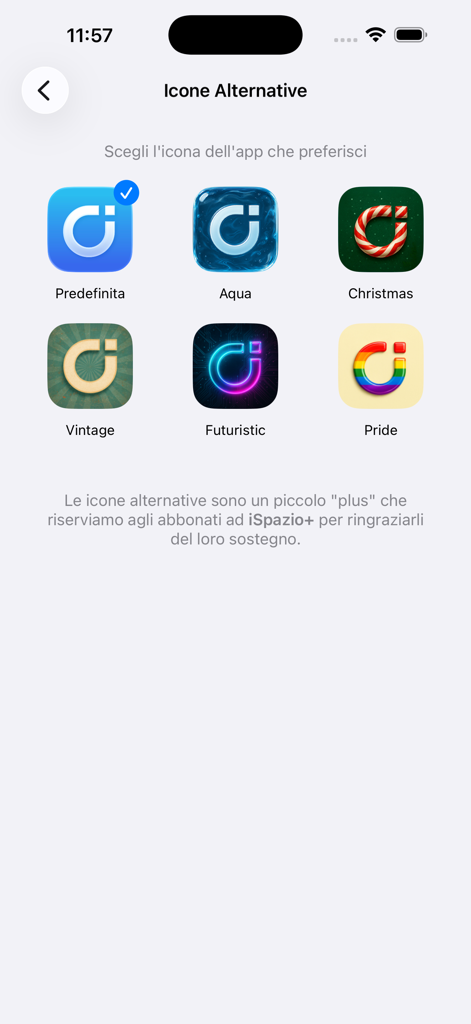iSpazio - Selection screen for custom iSpazio app icons with various styles like vintage and futuristic
