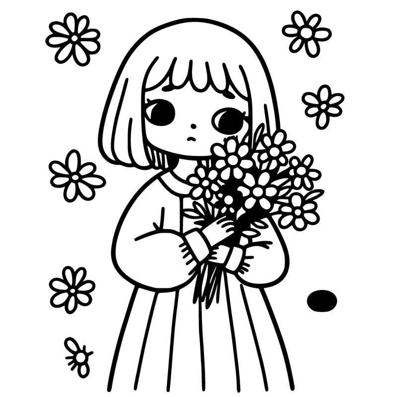 a girl holding flowers