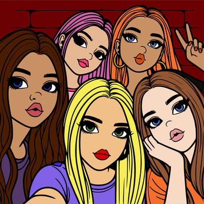 group of teen girls friends y2k up close in a selfie