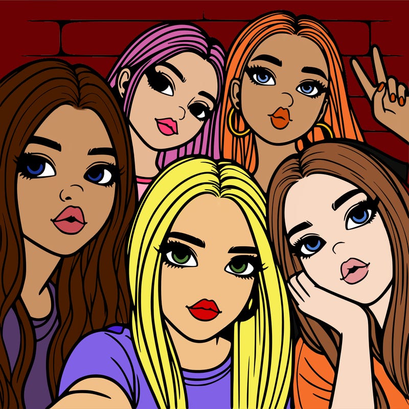 group of teen girls friends y2k up close in a selfie