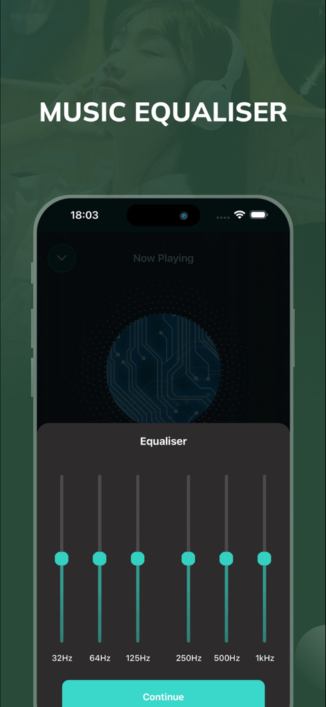 Wakee app interface displaying music equalizer settings for custom audio playback