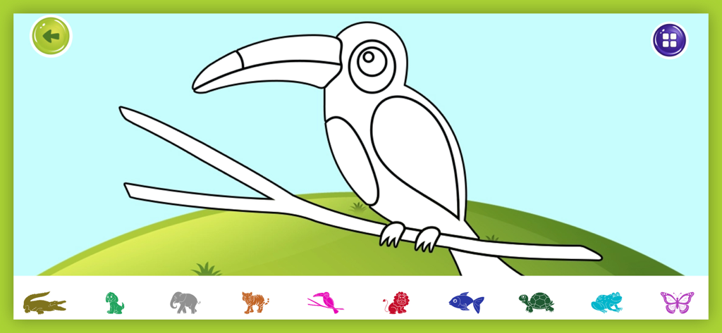 Interactive bird coloring page for preschool kids