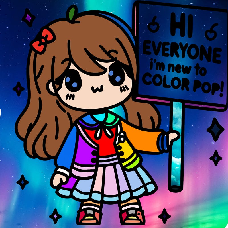 a cute girl holding a sign that says hi everyone i’m new to color pop!