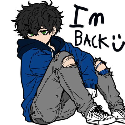 a male hoddie ripped jeans messy hair anime