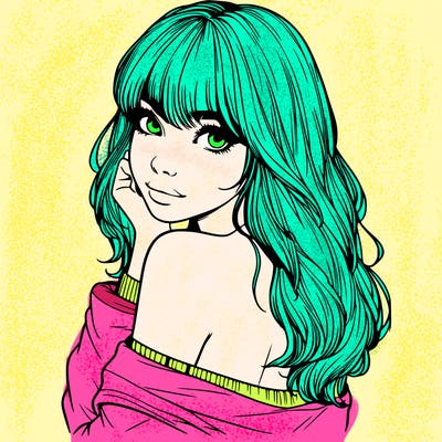 realistic girl with bangs looking over her shoulder