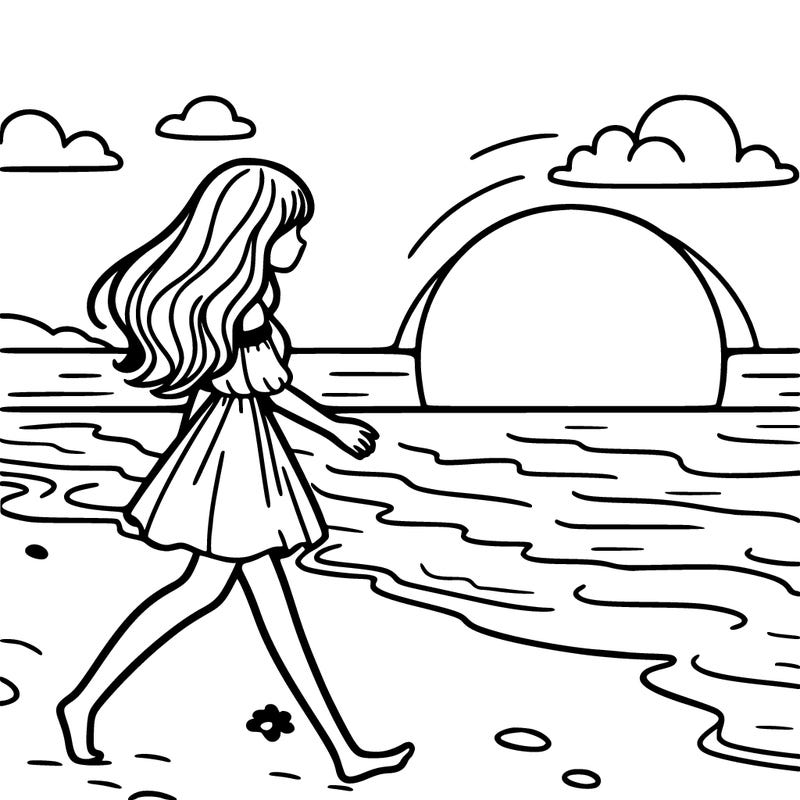 girl walking on beach at sunset