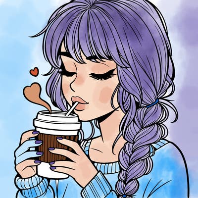 realistic girl drinking coffee
