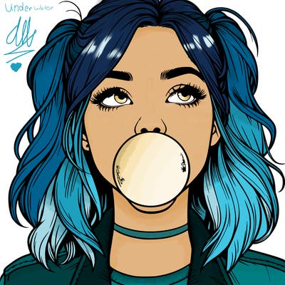 realististic girl blowing bubble -gum