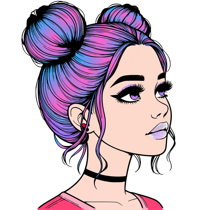 realistic girl with buns on the top of her head