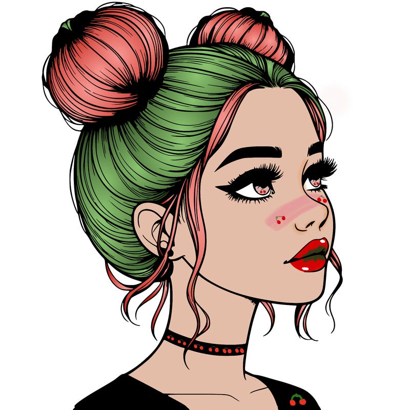 realistic girl with buns on the top of her head
