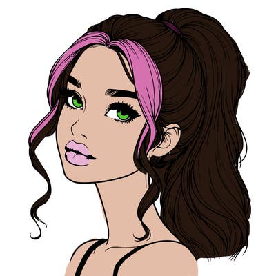 realistic girl with a ponytail on her hair and lips