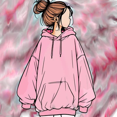 realistic girl with a oversized sweatshirt on and a bun