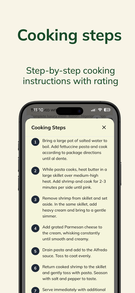 Step by step cooking instructions on the MealCondo app