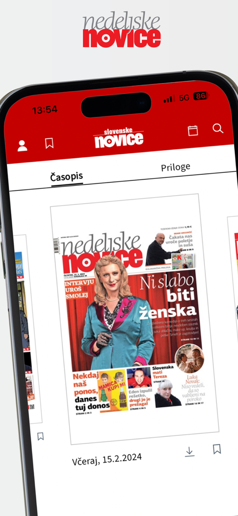 Slovenske novice - Uno schermo di telefono cellulare che mostra l'edizione del quotidiano digitale all'interno dell'app Slovenske novice