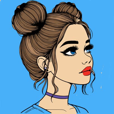 realistic girl with buns on the top of her head