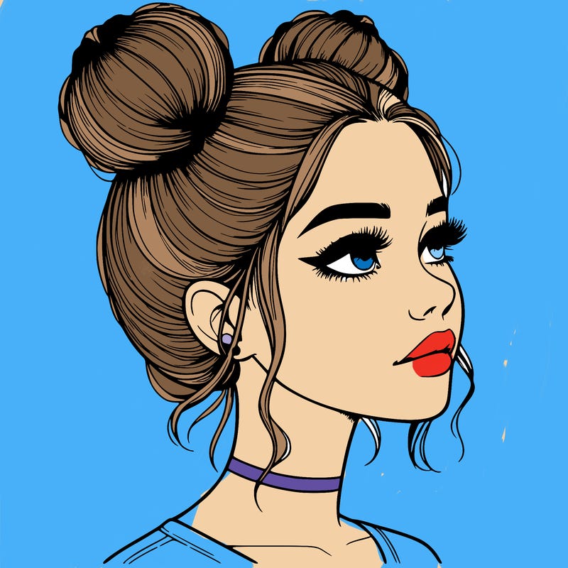 realistic girl with buns on the top of her head
