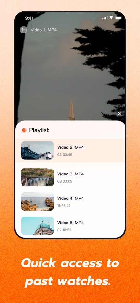 Interfaz de la aplicación Video Exclusivo Lens que muestra una lista de reproducción de archivos de video locales para un acceso rápido