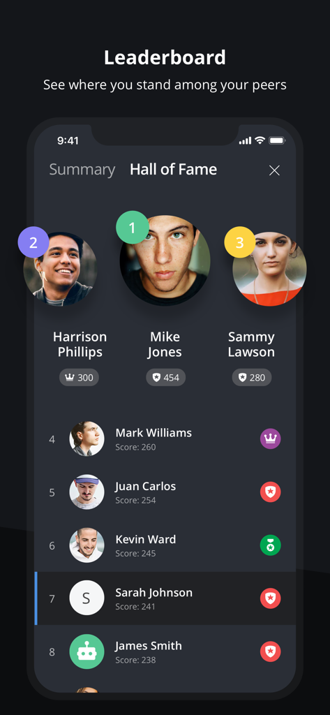 Mindtickle - Mindtickle app leaderboard screen showing top sales performers in the Hall of Fame