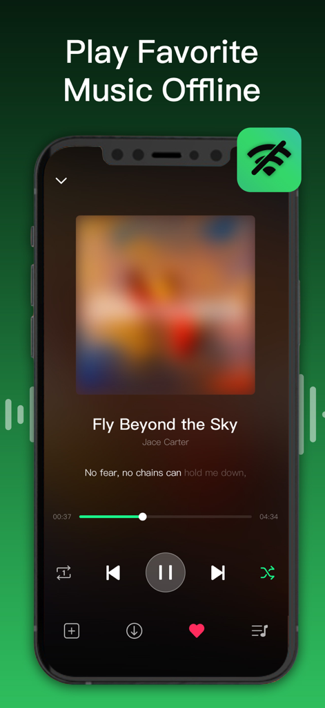 Sound Music - Offline Songs - Interfaccia dell'app Sound Music che mostra il lettore musicale in modalità offline con testi e controlli di riproduzione