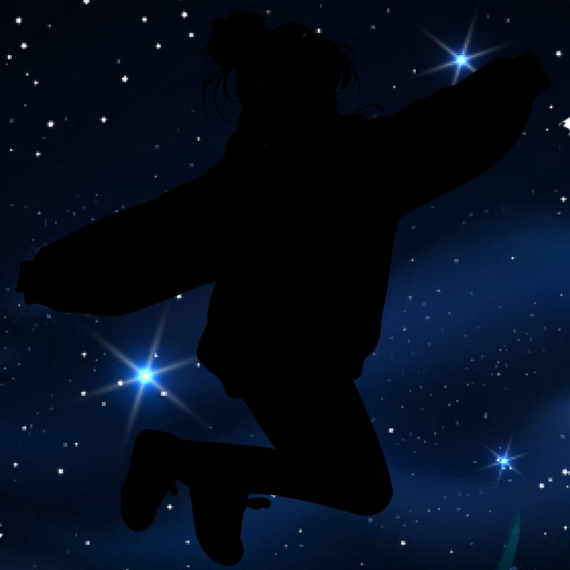 realistic girl jumping with a bun and oversized sweatshirt