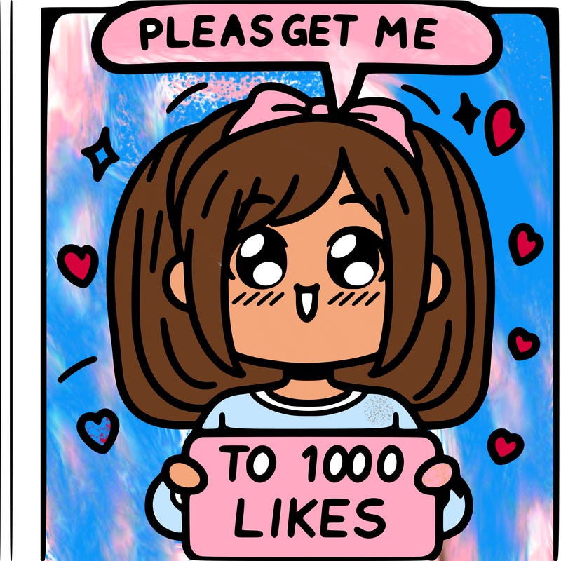 a girl saying please get me to 100 likes