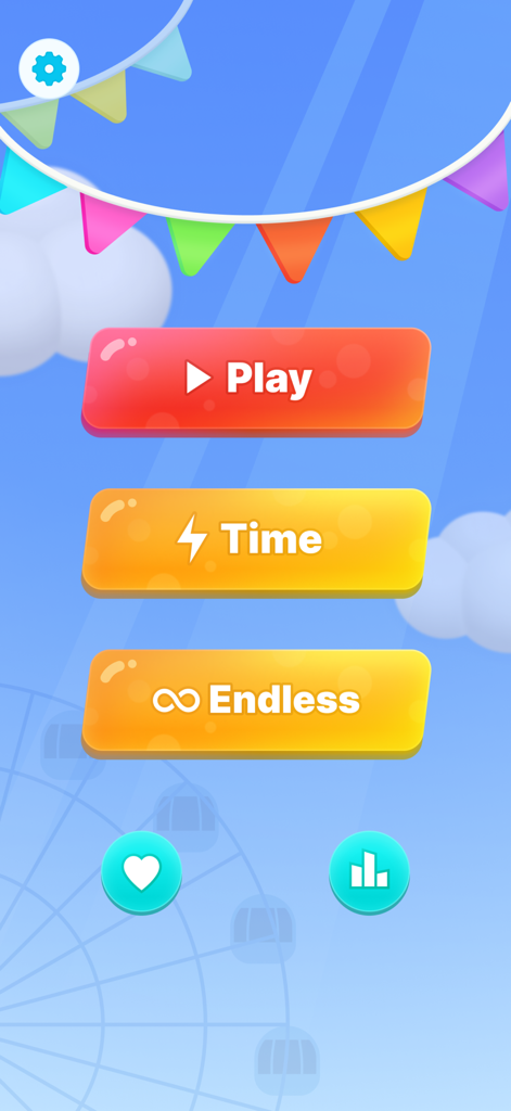 Pantalla del menú principal del Juego de Reventar Globos con botones para Jugar por Tiempo y Modo sin Fin