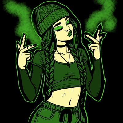 realistic teenage girl with braids and a beanie and crop top doing 🫶🏼