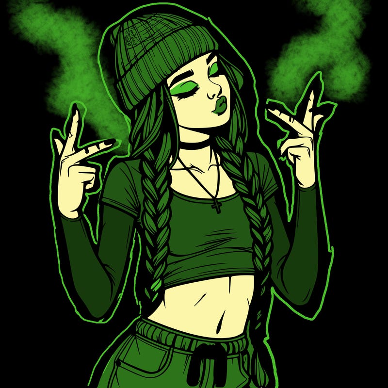 realistic teenage girl with braids and a beanie and crop top doing 🫶🏼