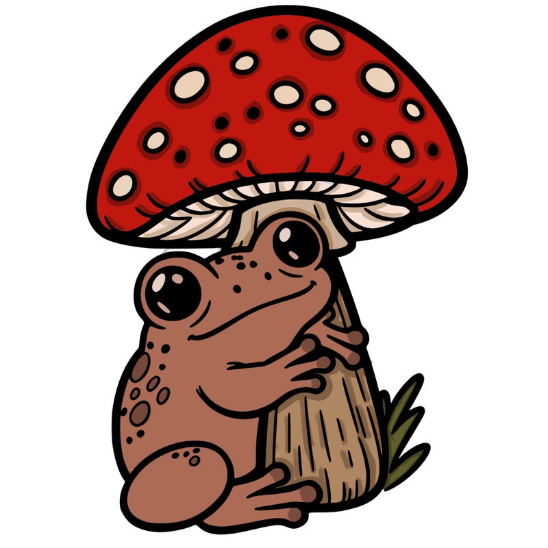 frog with mushroom on its head