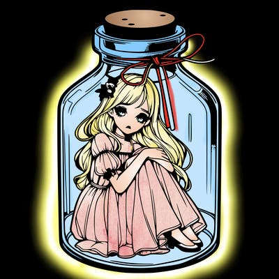 beautiful realistic girl trapped in bottle