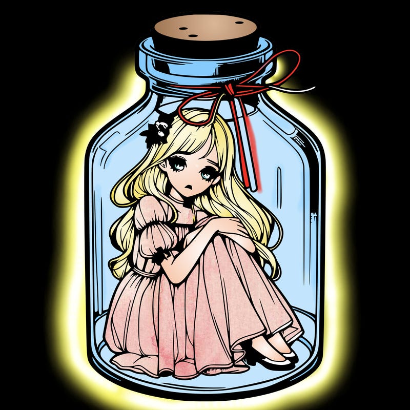beautiful realistic girl trapped in bottle