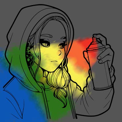 a realistic girl, spray painting