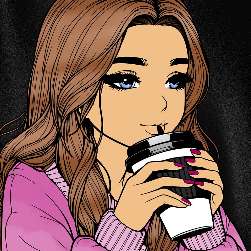 realistic girl drinking coffee