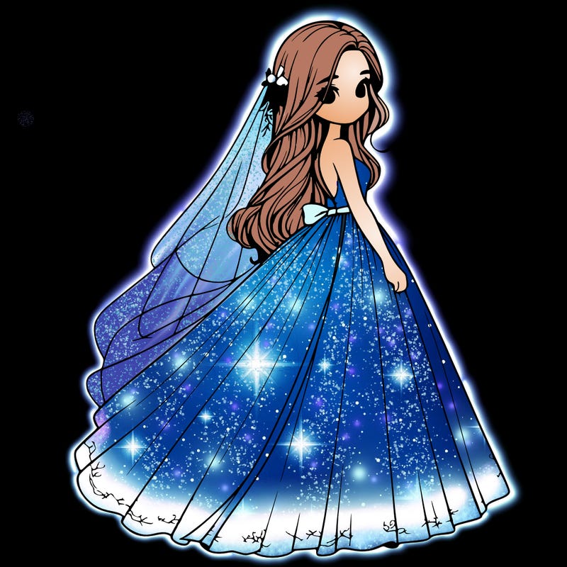 realistic girl in flowing wedding dress