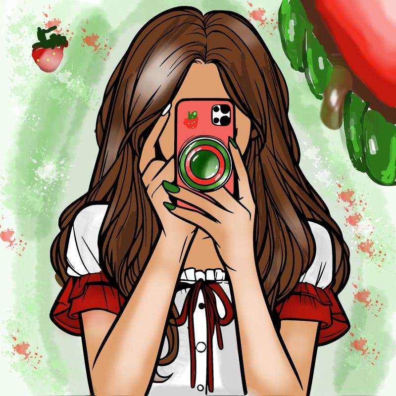 a realistic girl holding her phone taking pictures