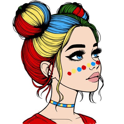 realistic girl with buns on the top of her head