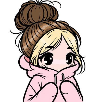 shy girl in big hoodie with messy bun