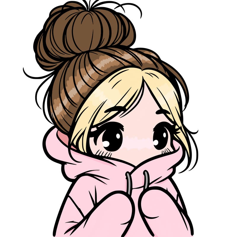 shy girl in big hoodie with messy bun