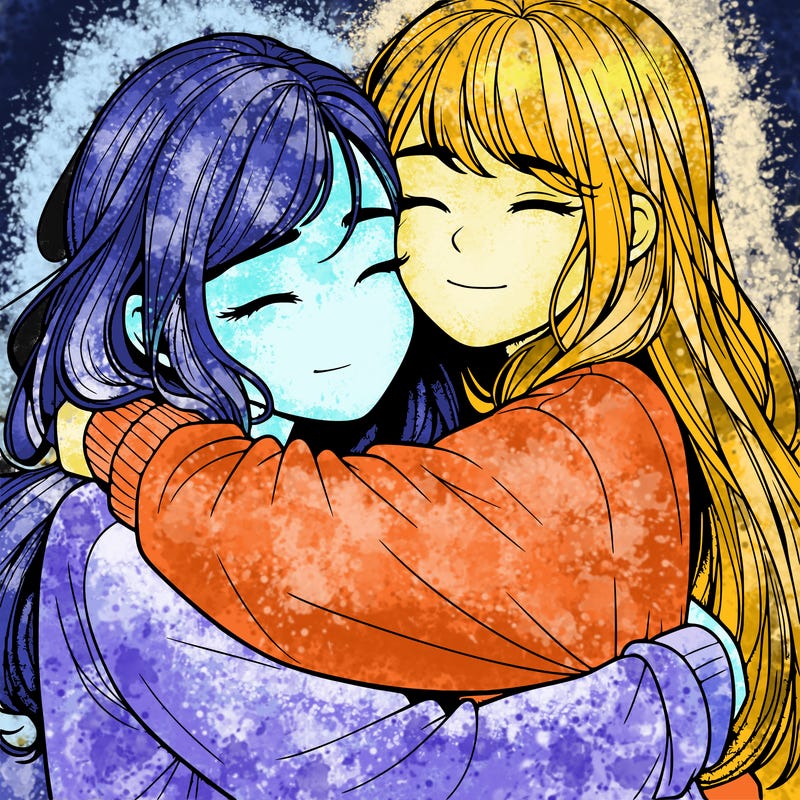 realistic two girls hugging