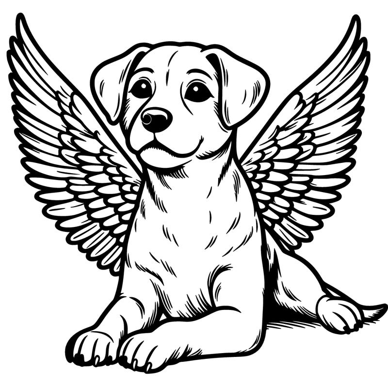 rip realistic dog with angel wings