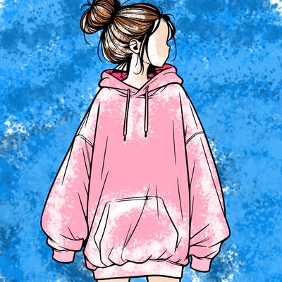 realistic girl with a oversized sweatshirt on and a bun