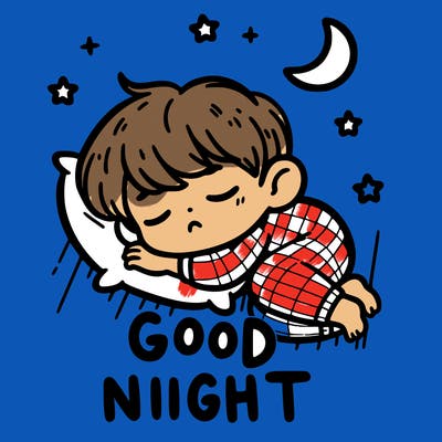 good night text and a boy sleep ing